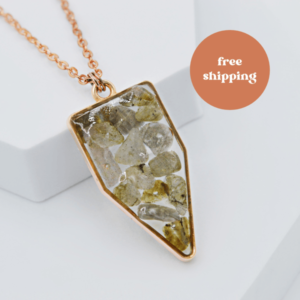 Labradorite Rose Gold plated Arrowhead Worry Stone Necklace - Free Postage