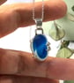 Rare Glowing Cobalt Blue Seaham Sea Glass Sterling Silver Claw Pendant - Image 7