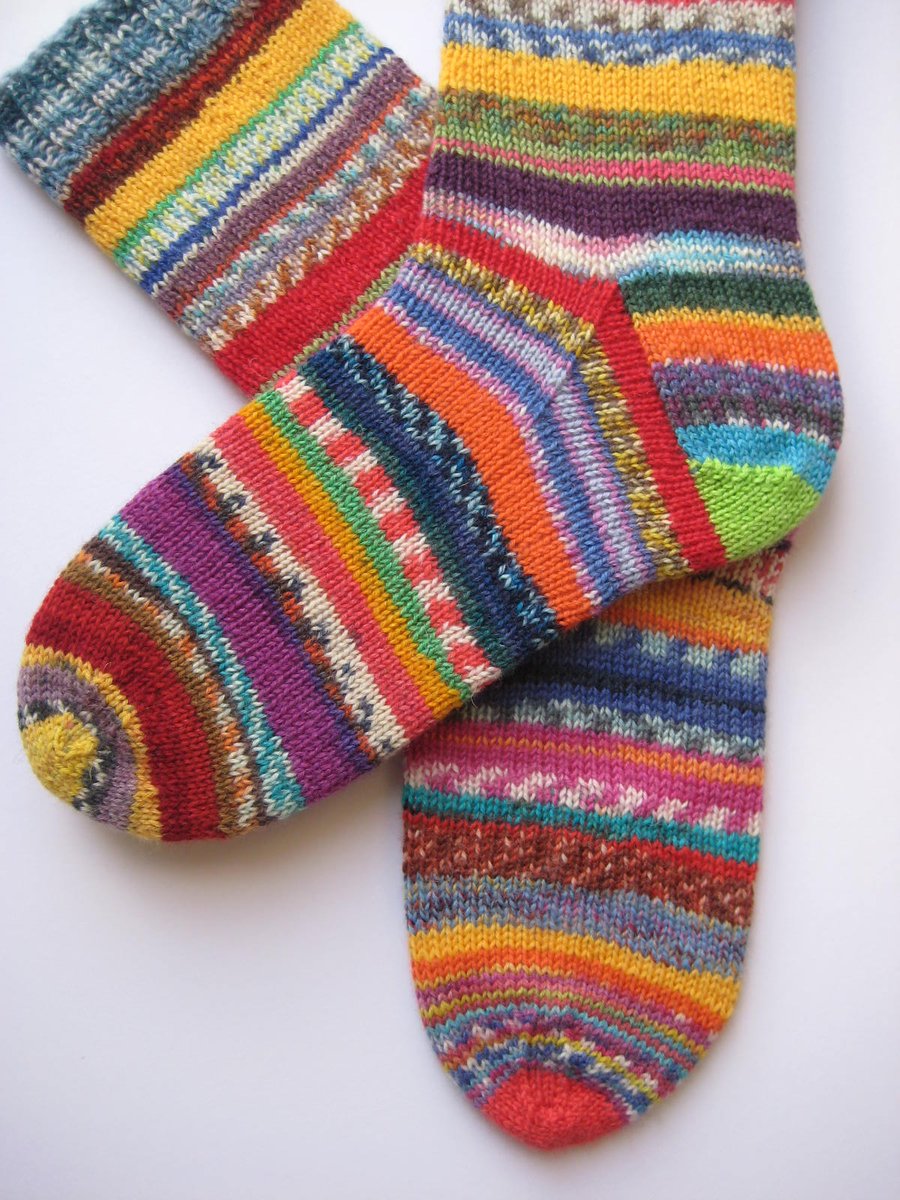 hand knit womens scrappy wool socks UK 6-8