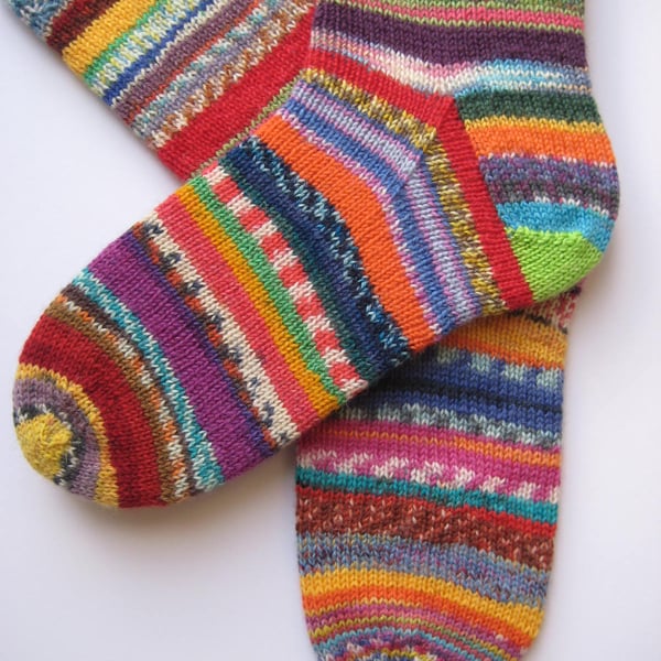hand knit womens scrappy wool socks UK 6-8