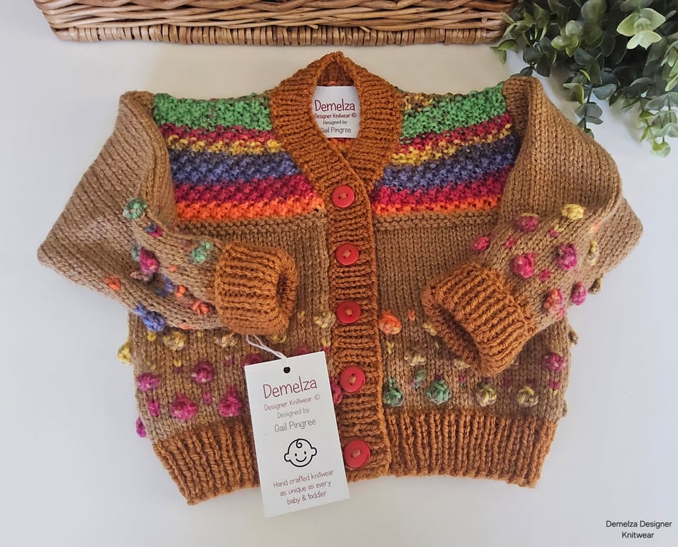  Bobble Design Hand Knitted Baby Boy's Cardigan 6-12 mth size