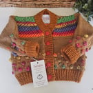  Bobble Design Hand Knitted Baby Boy's Cardigan 6-12 mth size