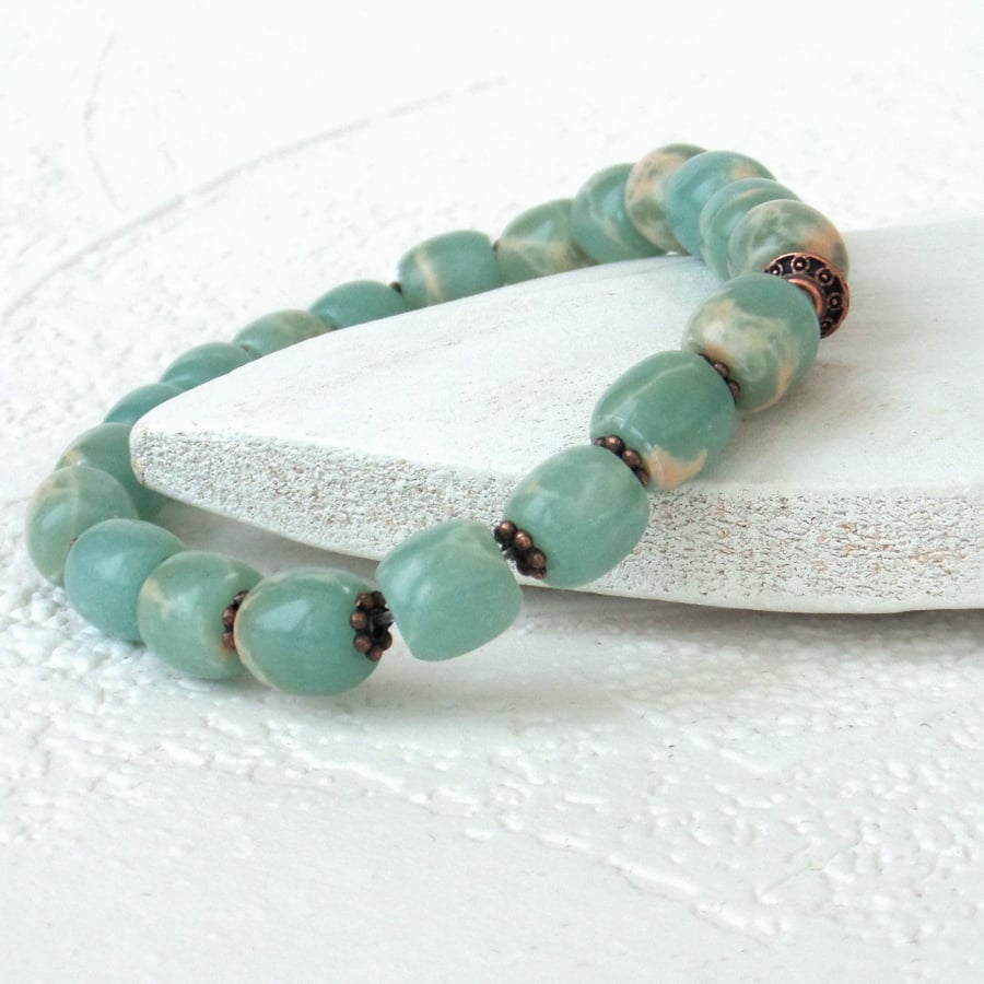 Eggshell blue snakeskin jasper stretchy bracelet