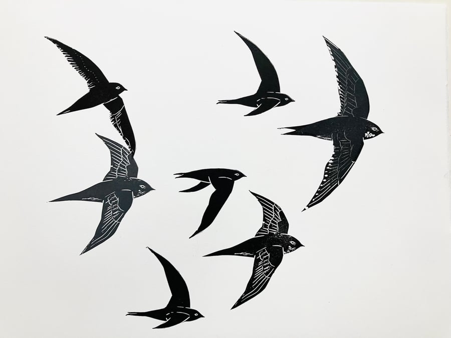 Summer Swifts - Lino Cut