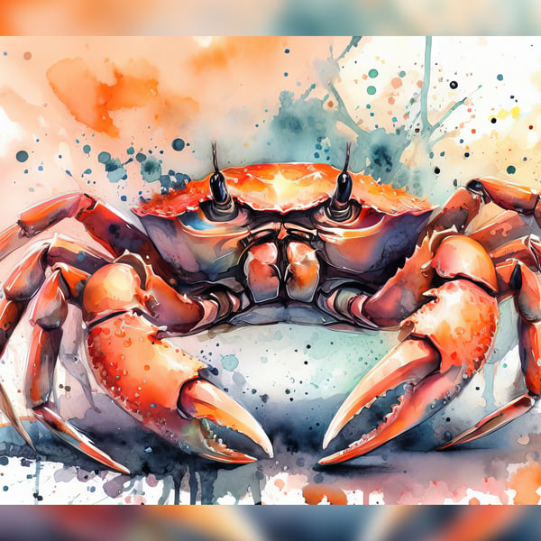 Vibrant Crab Watercolor Print - Dynamic 5x7 Marine Life Art Decor