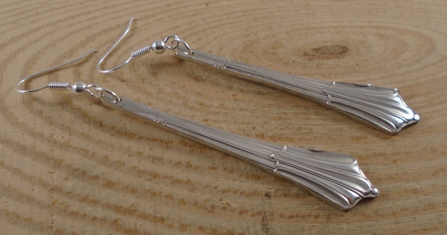 Upcycled Silver Plated Fan Sugar Tong Handle Earrings SPE112004