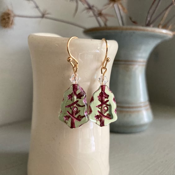 Christmas tree earrings with Swarovski crystal beads, Christmas jewellery