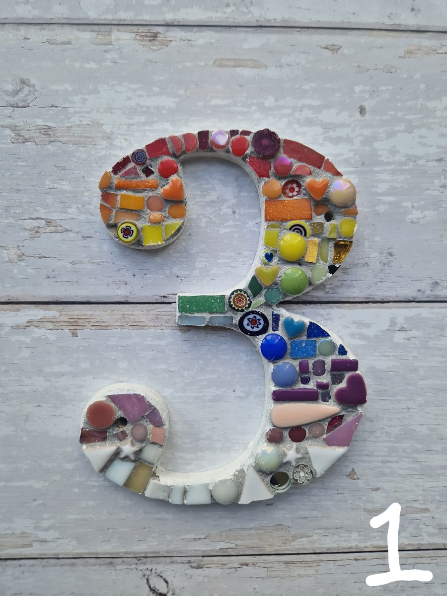 Rainbow Mosaic House Number 3, Door Number Three, House Number Three, 3, Three