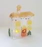 Christmas cottage tealight cover, seasonal decor, festive ornament, fused glass.