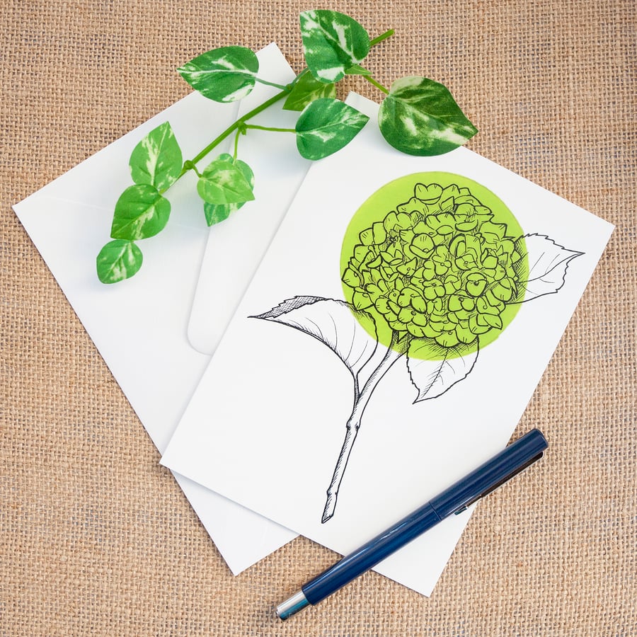  Light Green Hydrangea Flower Greetings Card Birthday Illustrated Card