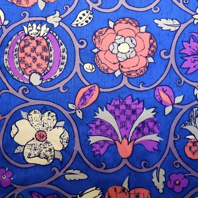 BLue  60s 70s  Jacobian Flower Carolina  Vintage Fabric Lampshade option  