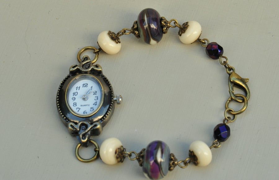 Creamy Lagoon Lampwork Bead Watch