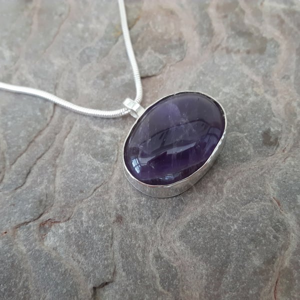 Sterling Silver and Amethyst Oval Pendant, February Birthstone 