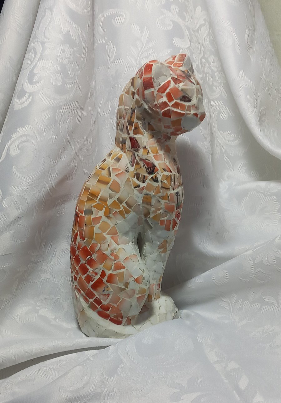 GINGER CAT MOSAICKED WITH JAPANESE PORCELAIN