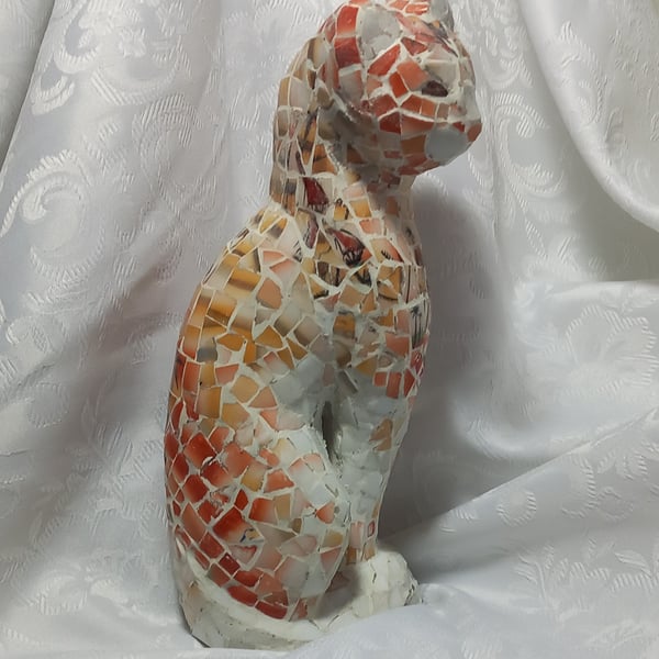 GINGER CAT MOSAICKED WITH JAPANESE PORCELAIN