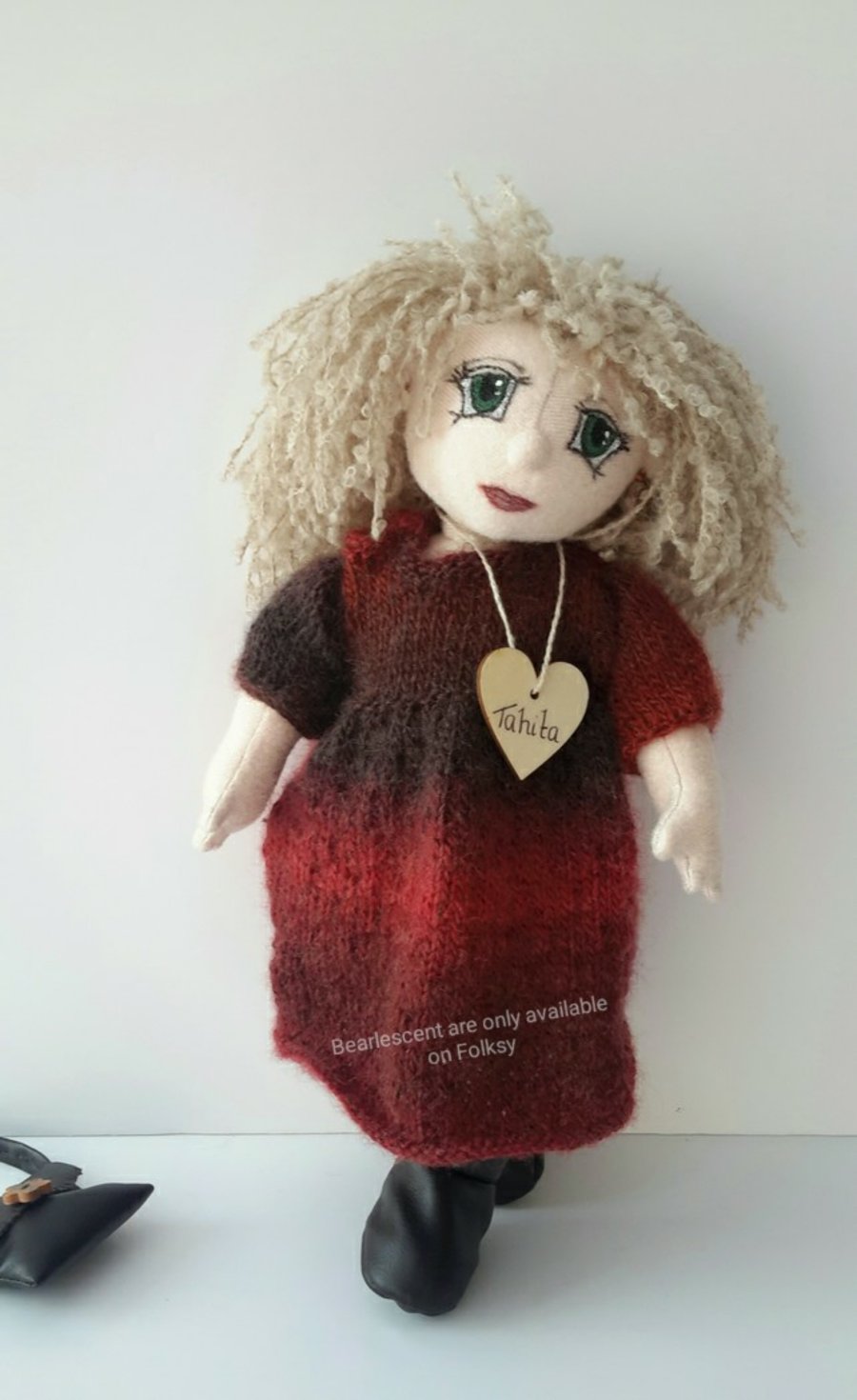 REDUCED Tahita, 13" Handmade Collectable Cloth Doll, Keepsake doll, Christmas