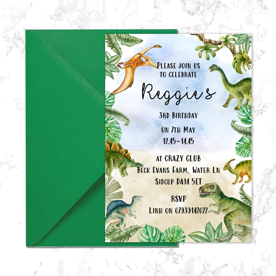 Boys or Girls Dinosaur Birthday Party Invitations Personalised Invite Any Age