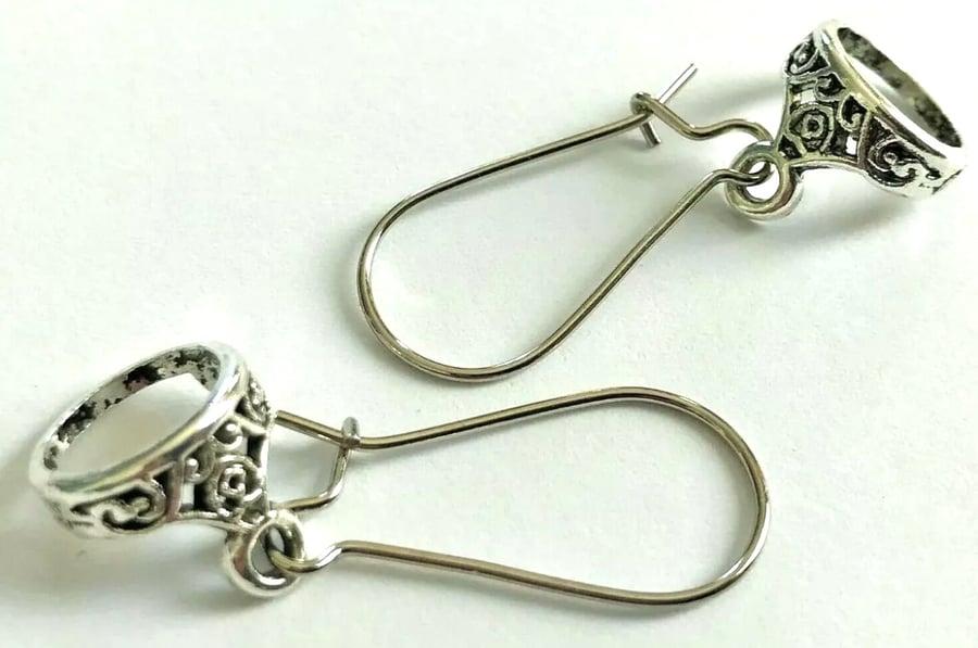 Tiara Dangle Earrings. Silver Plated Kidney Hooks