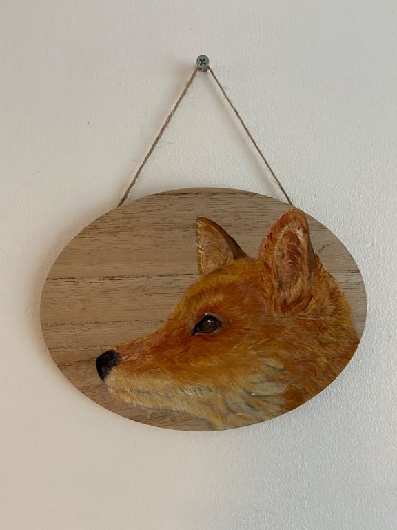 Hand painted Fox hanging plaque