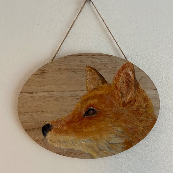 Hand painted Fox hanging plaque