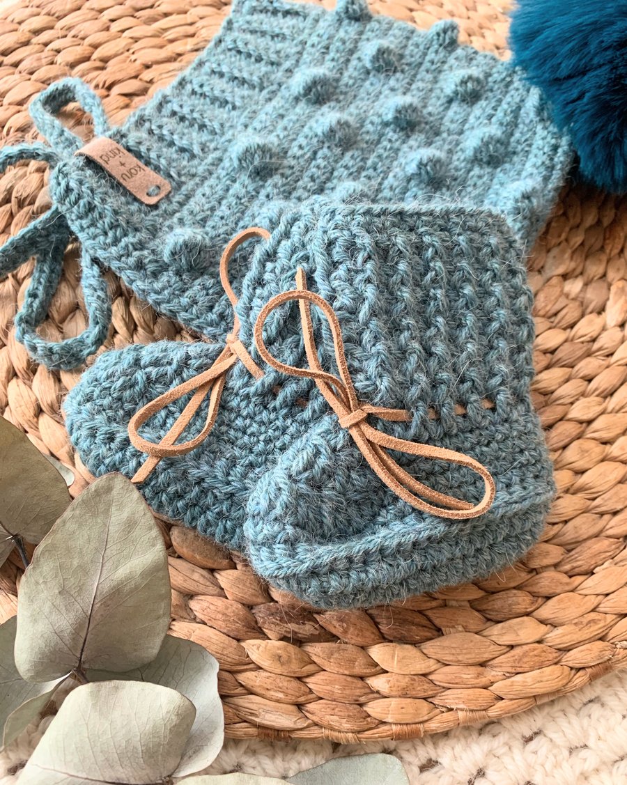 Wool Alpaca blend Bonnet & Bootie Set 3-6m