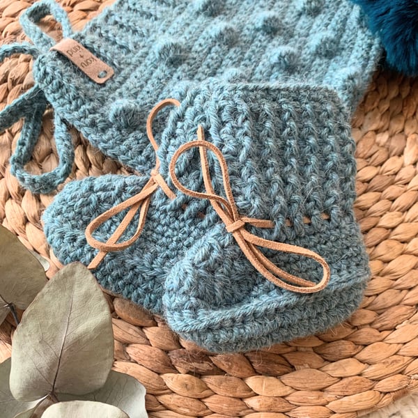 Wool Alpaca blend Bonnet & Bootie Set 3-6m