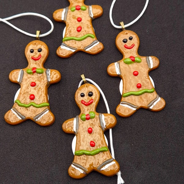 Four Small Handmade 3D Fused Glass Christmas Cookie Style Gingerbread Men