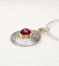 Zigzag sterling silver pendant, handmade featuring a pink Corundum gemstone.  - Image 3