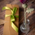 Thistle Flower Crochet Bookmark with Gift Packaging (plum colour palette)