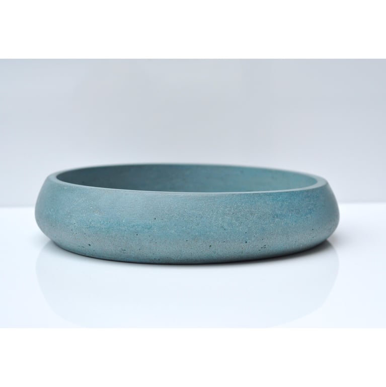 Large Concrete Bowl: Heavy Handmade Cement Home Decor Storage Dish Grey Blue