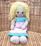 Doll. Hand knitted Doll 12" Wool Doll Handmade Blonde Hair and Knitted Dress - Image 4