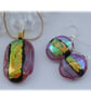 Dichroic Glass Pendant Earring Set 059 Red Copper Stripe with gold plated chain - Image 2