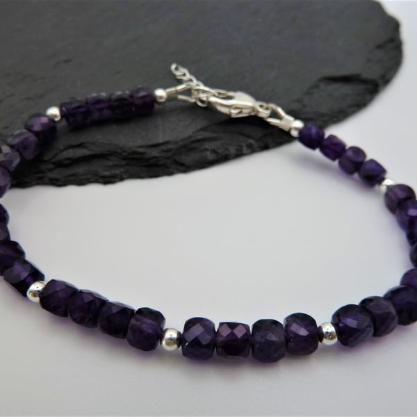 amethyst gemstone bracelet, sterling silver