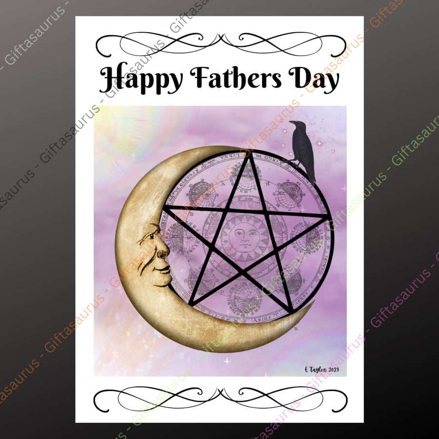 Personalised Fathers Day Card Wiccan Pagan Wiccan Gothic Fantasy Art Pentagram