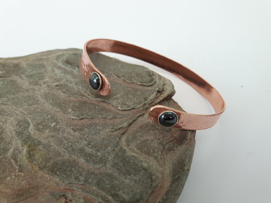 Copper Cuff Bangle with Sterling Silver and Haematite 