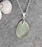 Sterling Silver Sea Glass Pendant Necklace – Pale Green Seafoam Beach Glass