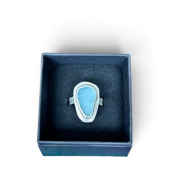 Sea Glass Ring - Sterling Silver - Pembrokeshire - Size O, Gift Boxed