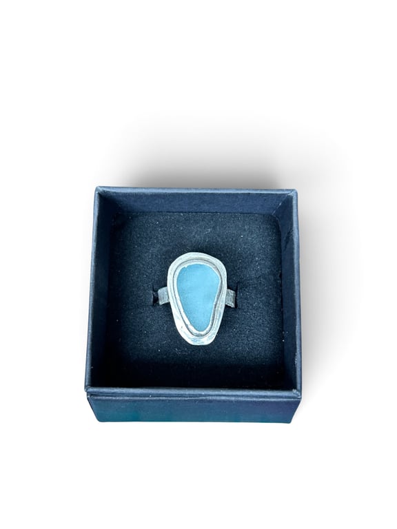 Sea Glass Ring - Sterling Silver - Pembrokeshire - Size O, Gift Boxed