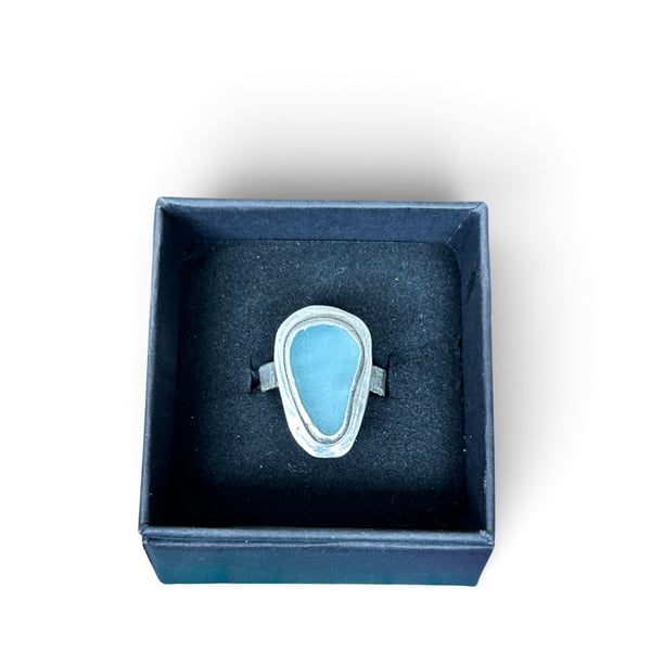 Sea Glass Ring - Sterling Silver - Pembrokeshire - Size O, Gift Boxed