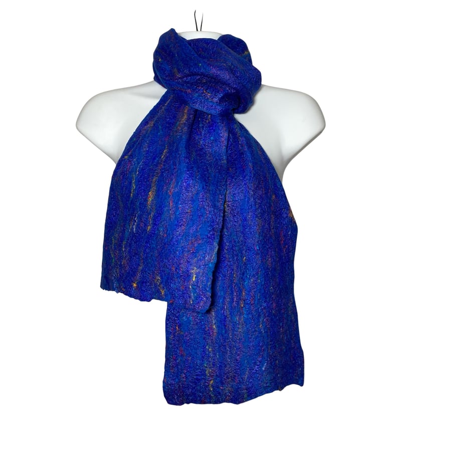 Felted merino wool and silk scarf in royal blue
