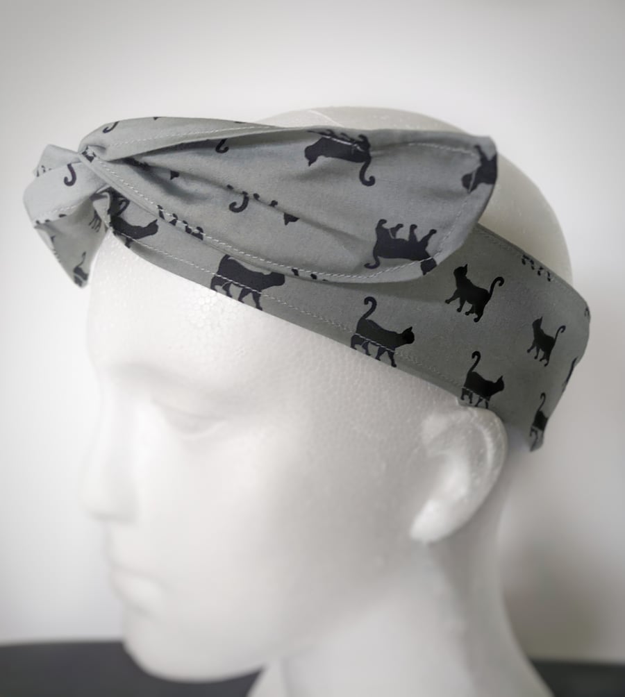 Cat Print Rockabilly Style Wired Headband
