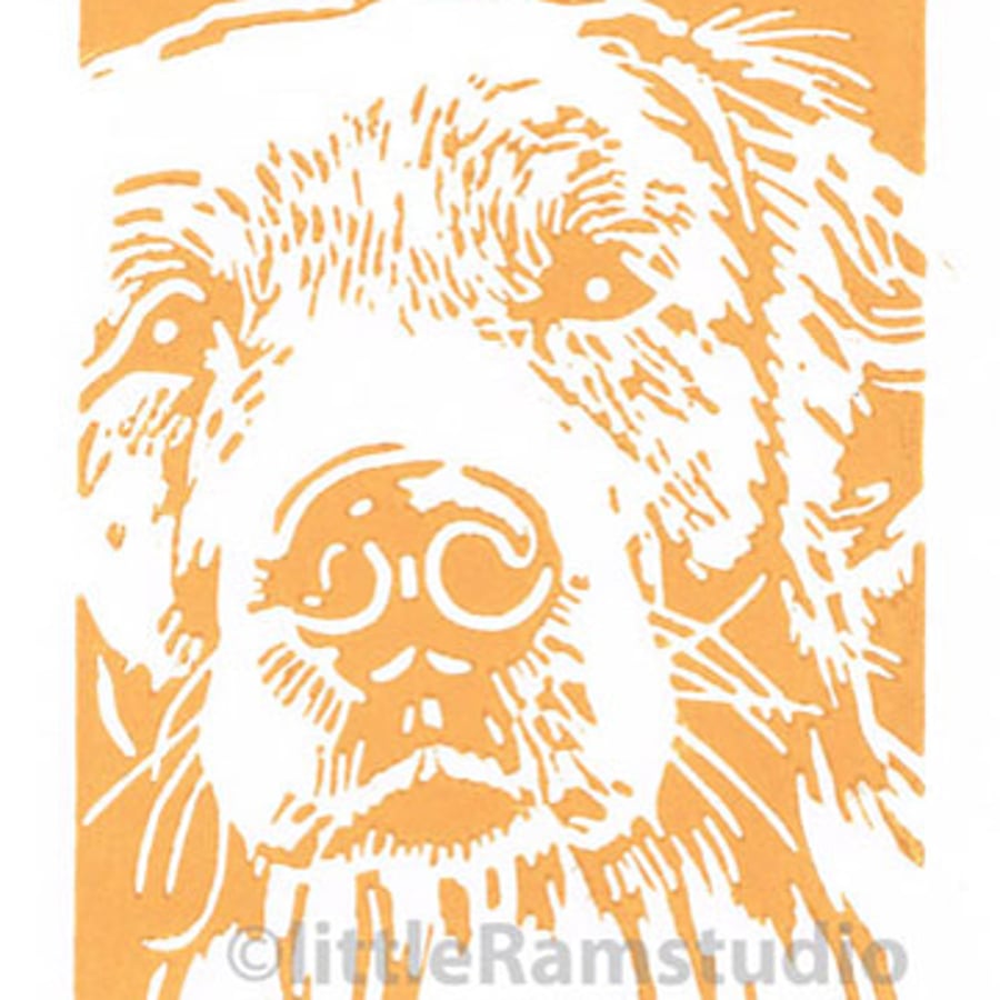 Golden Retriever Dog - Original Hand Pulled Linocut Print