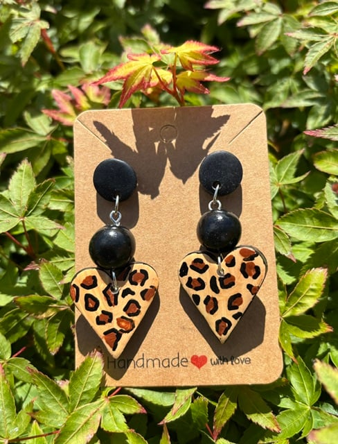 Grrr! Leopard Skin-Patterned Heart Earrings