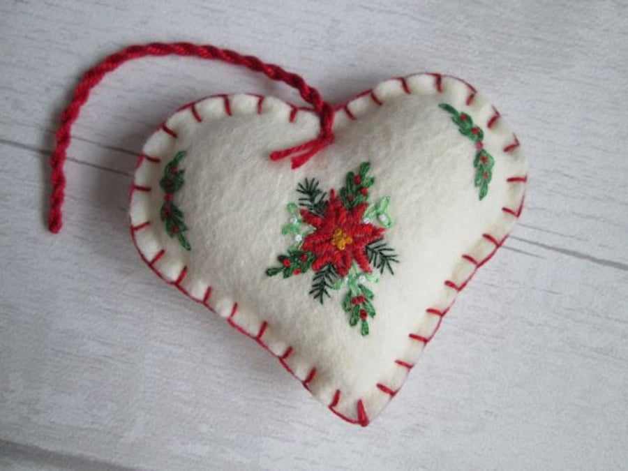 Hand Embroidered Poinsettia Christmas Decoration