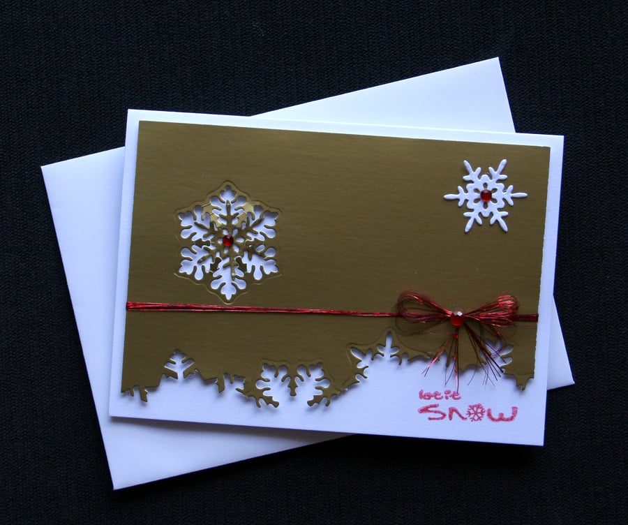 Gold Snowflake Landscape - Handcrafted Christmas Card - dr16-0053