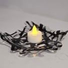 Fused Glass small  square decorative bowl - black criss cross