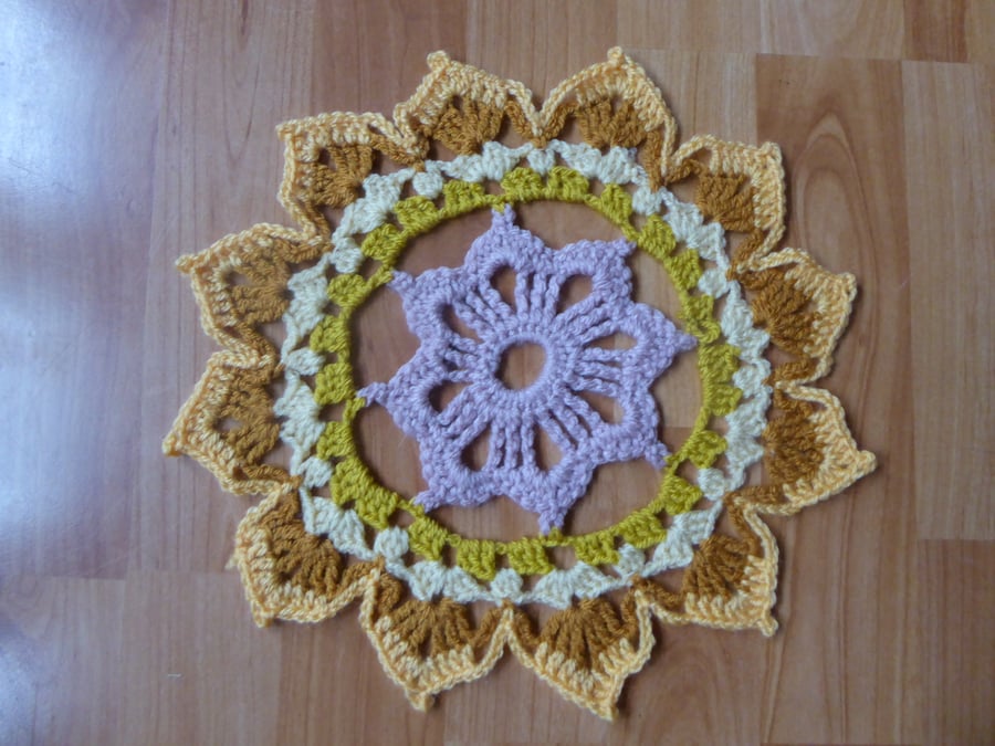 Colourful Crochet Mandala Sunflower Table Mat or Table Centre Piece