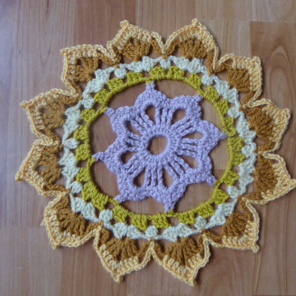 Colourful Crochet Mandala Sunflower Table Mat or Table Centre Piece