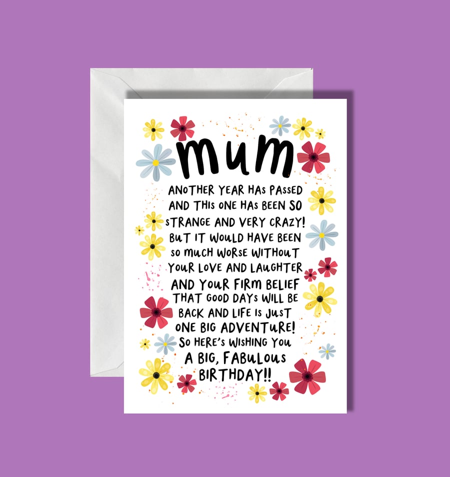 Traditional Birthday Card, Mum Birthday Card, Thank you, Mum, Lockdown Card