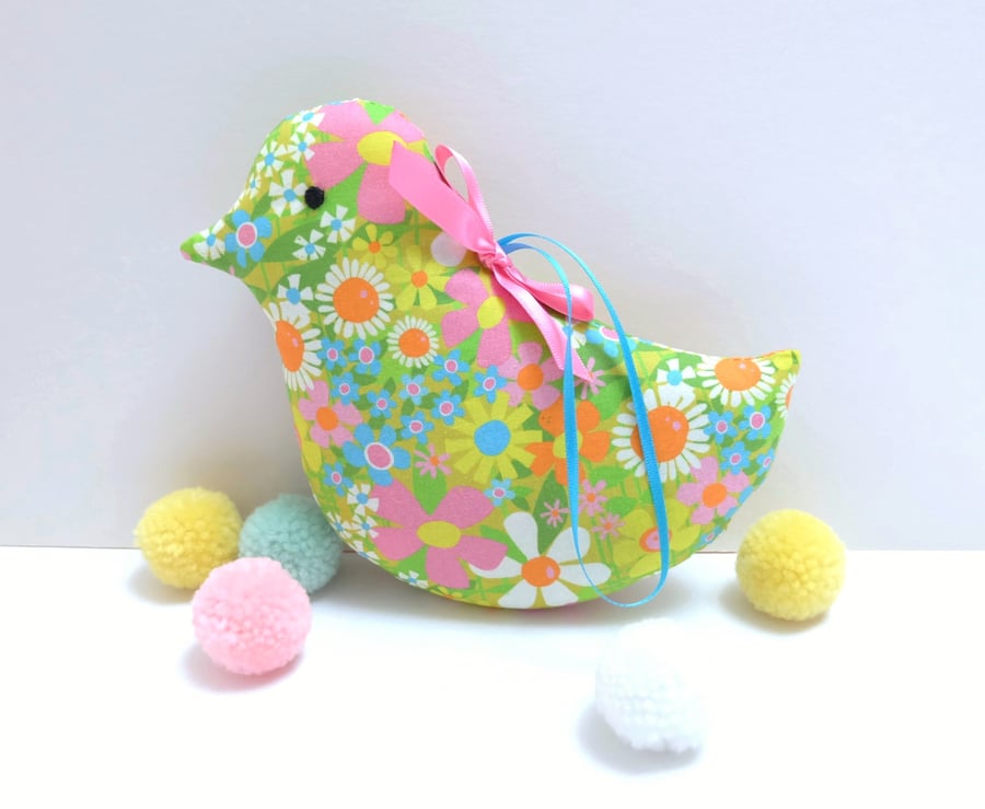 Lavender Bird Sachet, Retro Pop Flower Fabric
